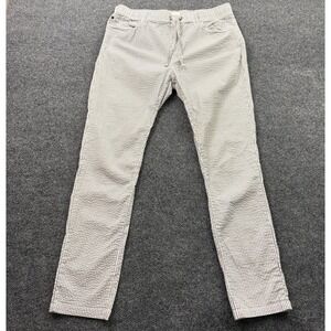 Civil Society Skinny Seersucker Pants Mens XL 36 White Navy Blue Striped READ
